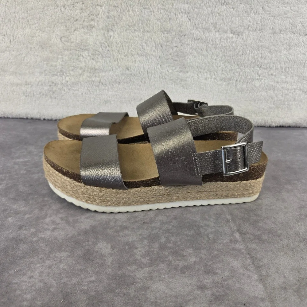 Laurin Metallic Pewter Espadrille Platform Sandals Womens 9 Buckle Slingback